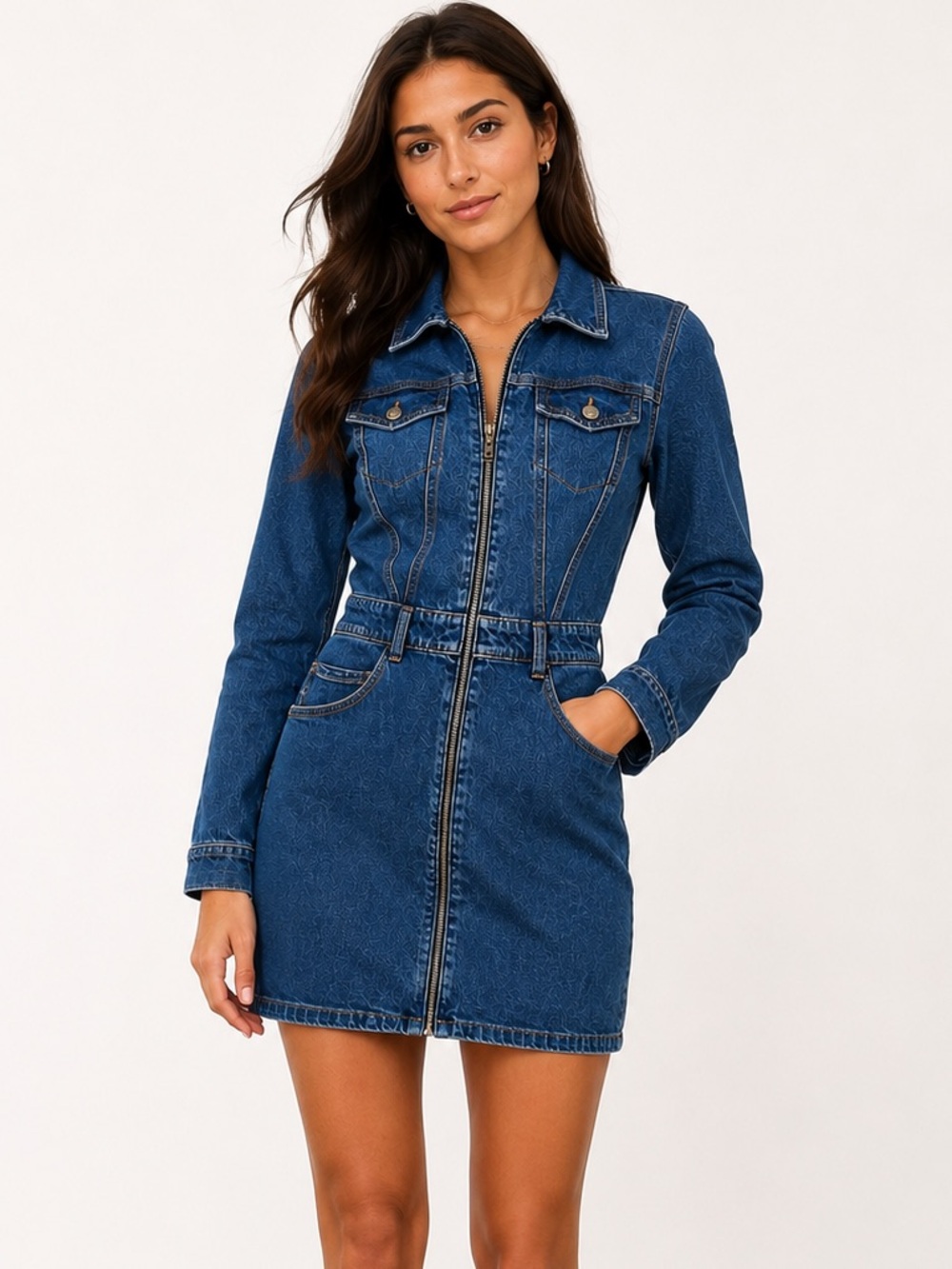 GB Gianni Bini Denim Zip Front Mini Shirt Dress Large NWT